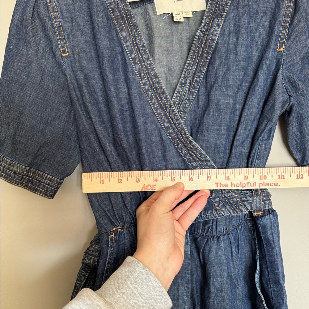Pilcro by Anthropologie Women’s Chambray Dark Blue Denim Romper Jumpsuit - Picture 8 of 13